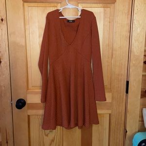 Orange Long sleeve knee length dress